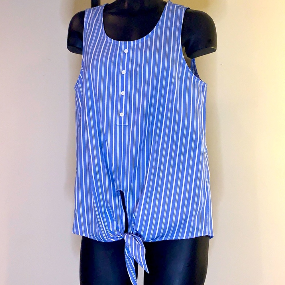 Women’s Small White Burch Sleeveless Blouse with Front Wait Tie